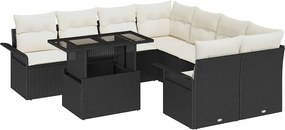 vidaXL Σετ Καναπέ Κήπου με μαξιλάρι 9 pcs Μαύρο Πολυ ράταν