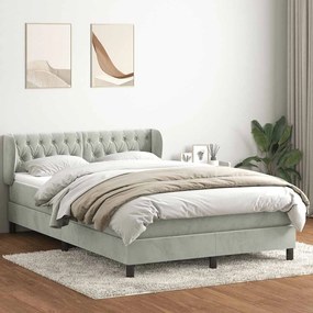 vidaXL Κρεβάτι Boxspring με Στρώμα Ανοιχτό Γκρι 140x210 εκ. Βελούδινο