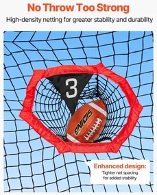 VEVOR 203.2 x 101.6mm Football Trainer Throwing Net, Training Throwing Target Practice Net with 3 Target Pockets, Knotless Net Includes Bow Frame and Portable Carry Case, Improve QB Throwing Accuracy
