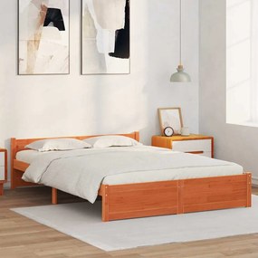 vidaXL Σκελετός Κρεβατιού Καφέ κεριού 140 x 190 cm Μασίφ ξύλο πεύκου