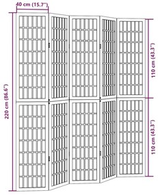 Διαχωριστικό Χώρου με 5 Πάνελ Λευκό από Μασίφ Ξύλο Παυλώνιας - Λευκό