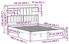 Κρεβάτι Βιβλιοθήκη Χωρίς Στρώμα 120x200 εκ Μασίφ Ξύλο Πεύκο - Καφέ