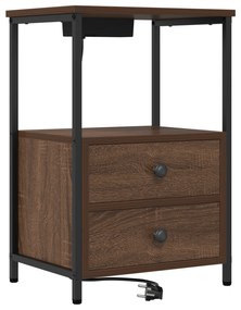 vidaXL Κομοδίνο με Σταθμό Φόρτισης 2 pcs Καφέ δρυς Επεξεργασμένο ξύλο