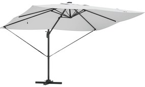 vidaXL Ομπρέλα με Βραχίονα με LED Μπεζ 352x251x265 εκ. Αλουμίνιο