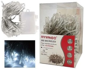 300 Χριστουγεννιάτικα Λαμπάκια LED Ψυχρό Λευκό 30μ Μπαταρίας σε Σειρά με Διαφανές Καλώδιο AN79492