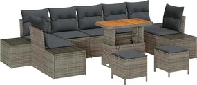 vidaXL Σετ Καναπέ Κήπου με μαξιλάρι 10 pcs Γκρι Πολυ ράταν