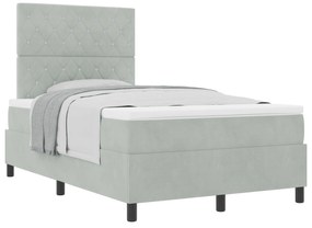 vidaXL Κρεβάτι Box Spring με Στρώμα Ανοιχτό Γκρι 120x200 εκ Βελούδο