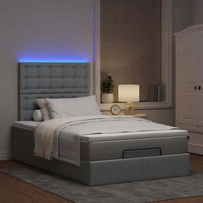 vidaXL Οθωμανικό κρεβάτι με στρώμα &amp; LEDs Ανοιχτό γκρι Ύφασμα