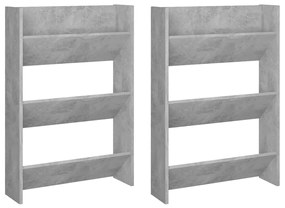 vidaXL Παπουτσοθήκες Τοίχου 2 τεμ. Γκρι Σκυρ. 60x18x90 εκ. Μοριοσανίδα