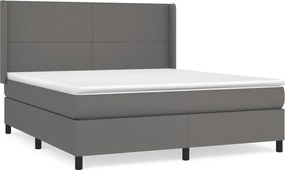 vidaXL Κρεβάτι Boxspring με Στρώμα Γκρι 180x200 εκ. Συνθετικό Δέρμα
