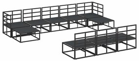 vidaXL Σετ Καναπέ Κήπου με μαξιλάρι 10 pcs Μαύρο Αλουμίνιο