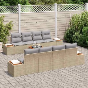 vidaXL Σετ Καναπέ Κήπου με αποθήκευση 9 pcs Μπεζ Πολυ ράταν