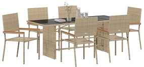 vidaXL Σέτ φαγητού για κήπο 7 pcs Μπεζ συνθετικό ρατάν