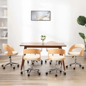 vidaXL Περιστρεφ. Καρέκλες Τραπεζαρίας 6 τεμ. Κρεμ Ξύλο/Συνθ. Δέρμα