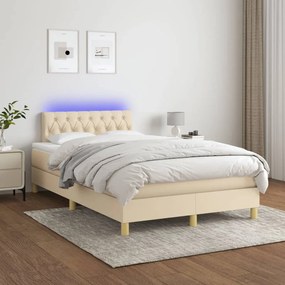 vidaXL Κρεβάτι Boxspring με Στρώμα & LED Κρεμ 120x190 εκ. Υφασμάτινο