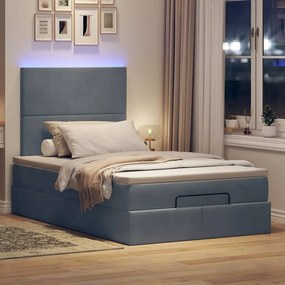 vidaXL Οθωμανικό κρεβάτι με στρώματα &amp; LEDs Σκούρο γκρι Βελούδο