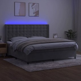 Κρεβάτι Boxspring με Στρώμα &amp; LED Αν.Γκρι 200x200 εκ. Βελούδινο - Γκρι