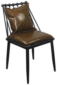 DANTE Καρέκλα, Μέταλλο Βαφή Μαύρο, PU Vintage Brown  42x49x79cm [-Μαύρο/Καφέ-] [-Μέταλλο/PVC - PU-] ΕΜ715,1