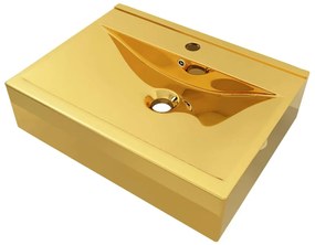 Νιπτήρας με Οπή Υπερχείλισης Χρυσός 60 x 46 x 16 εκ. Κεραμικός - Χρυσό