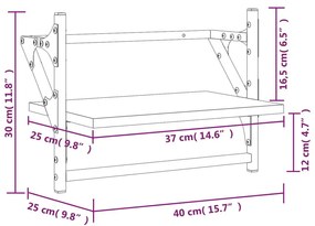 Ράφια Τοίχου με Μπάρα 2 τεμ. Sonoma Δρυς 40 x 25 x 30 εκ. - Καφέ