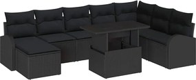 vidaXL Σετ Καναπέ Κήπου με αποθήκευση 9 pcs Μαύρο Πολυ ράταν