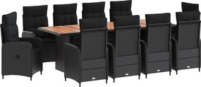 vidaXL Σετ Εξωτερικής Τραπέζης 11 τμχ. Μαύρο 240 x 90 x 75 cm