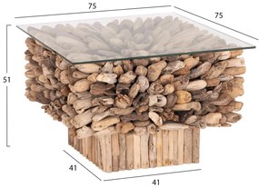 Τραπεζάκι σαλονιού SPARROW C9963 Τετράγωνο Driftwood &amp; Γυαλί 75x75x51Υ εκ. 75x75x51 εκ.