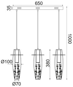 Φωτιστικό Οροφής LED 3X3W 3000K ΓΥΑΛ+ΧΡΩΜ ΜΕΤΑΛ+ΚΡΥΣΤΑΛ 65Χ7ΧΗ100CM VANI - VANI659LEDP - 1.5W - 20W - VANI659LEDP