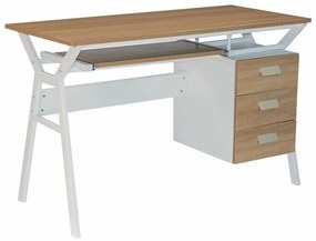 Τραπέζι γραφείου Mesa 139, Με ράφι πληκτρολογίου, Με συρτάρια, Αριθμός συρταριών: 3, 76x120x54cm, Άσπρο, Sonoma οξιά | Epipla1.gr