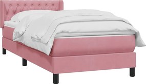 vidaXL Box Spring κρεβάτι με στρώμα ροζ 90x210 εκ. Βελούδινο