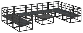 vidaXL Σετ Καναπέ Κήπου με μαξιλάρι 10 pcs Μαύρο Αλουμίνιο