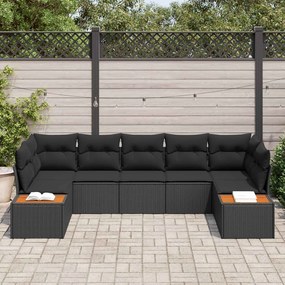 vidaXL Σετ Καναπέ Κήπου με μαξιλάρι 7 pcs Μαύρο Πολυρατάν