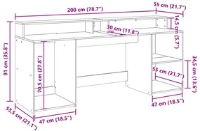 Γραφείο με LED Γκρι Σκυρόδεματος 200x55x91 εκ. Επεξεργ. Ξύλο - Γκρι