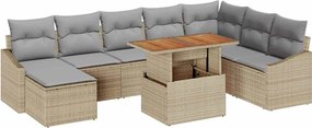 vidaXL Σετ Καναπέ Κήπου με αποθήκευση 9 pcs Μπεζ Πολυ ράταν