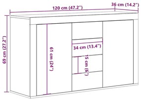 Μπουφές Παλιό Ξύλο 120 x 36 x 69 εκ. από Μοριοσανίδα - Καφέ