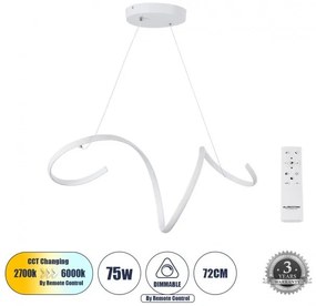 Κρεμαστό Φωτιστικό SPIRALE LED CCT 75W Αλουμίνιο 8400lm Globostar 61284 Λευκό