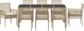 vidaXL Σέτ φαγητού για κήπο 9 pcs Μπεζ συνθετικό ρατάν