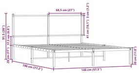 Μεταλλικό σκελετό κρεβατιού χωρίς στρώμα καφέ δρυς 140x190 cm - Καφέ