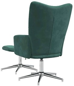 vidaXL Πολυθρόνα Relax Σκούρο Πράσινο Βελούδινη με Σκαμπό