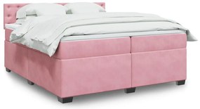 vidaXL Κρεβάτι Boxspring με Στρώμα Ροζ 200x200 εκ. Βελούδινο