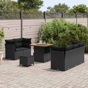 vidaXL Σετ Καναπέ Κήπου Ρυθμιζόμενο ύψος 8 pcs Μαύρο συνθετικό ρατάν