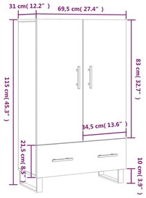 Ντουλάπα Γκρι Sonoma 69,5 x 31 x 115 εκ. από Επεξεργασμένο Ξύλο - Γκρι