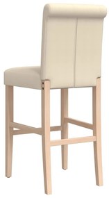 Καρέκλες Μπαρ 2 τεμ. Μασίφ Ξύλο Καουτσουκόδεντρου / Ύφασμα - Κρεμ
