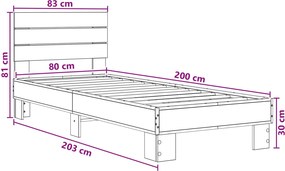 vidaXL Κρεβάτι με Κεφαλάρι Μαύρη Δρυς 80 x 200 cm Επεξεργασμένο Ξύλο