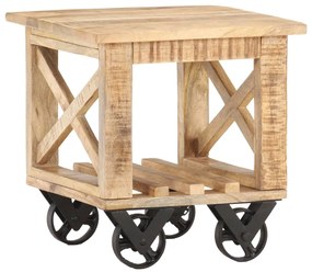 vidaXL Βοηθητικό Τραπέζι με Ρόδες 40x40x42 εκ. Ακατέργαστο Ξύλο Μάνγκο