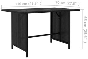 Τραπεζαρία Κήπου Μαύρη 110 x 70 x 65 εκ. από Συνθετικό Ρατάν - Μαύρο