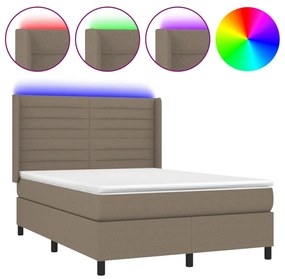 vidaXL Κρεβάτι Boxspring με Στρώμα & LED Taupe 140x190 εκ. Υφασμάτινο