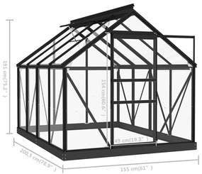 Θερμοκήπιο Γυάλινο Ανθρακί 155 x 200,5 x 191 εκ. από Αλουμίνιο - Ανθρακί