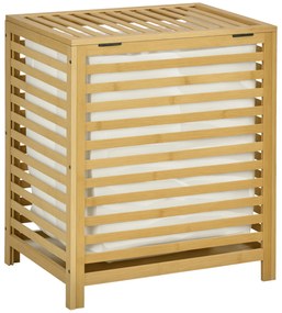 HOMCOM Καλάθι απλύτων από μπαμπού, αφαιρούμενη τσάντα πλυντηρίου, αδιάβροχο, Φυσικό + Μπεζ