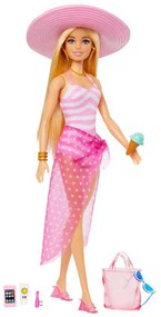 Ξανθιά Κούκλα ​Barbie Με Μαγιό Και Καλοκαιρινά Αξεσουάρ HPL73 Pink Mattel
